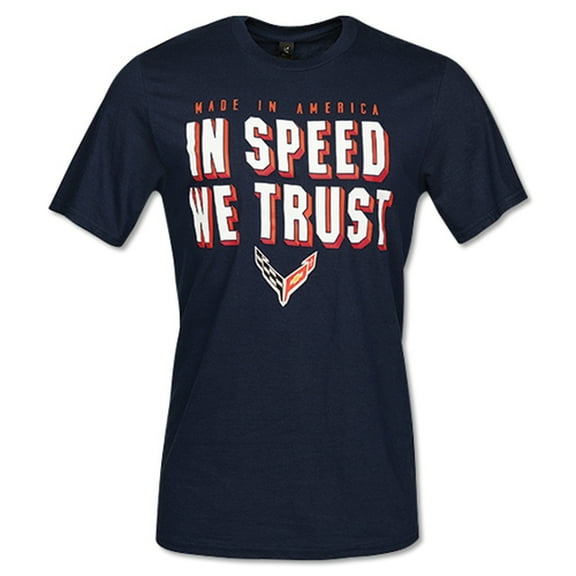 C8 Corvette In Speed We Trust Navy Blue T-Shirt - Front Print Only - Size XL
