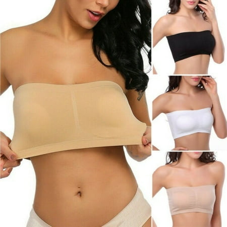 Women Full Coverage Bra Double Plus Size Strapless Bras Bandeau Tube  Removable Padded Top Stretchy 