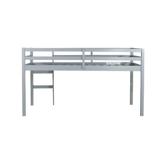 LiviNest Solid Rubber Wood Twin Loft Bed with Ladder, Strengthened Slats Platform, Low Height Design for Small Bedroom Space Saving, Grey