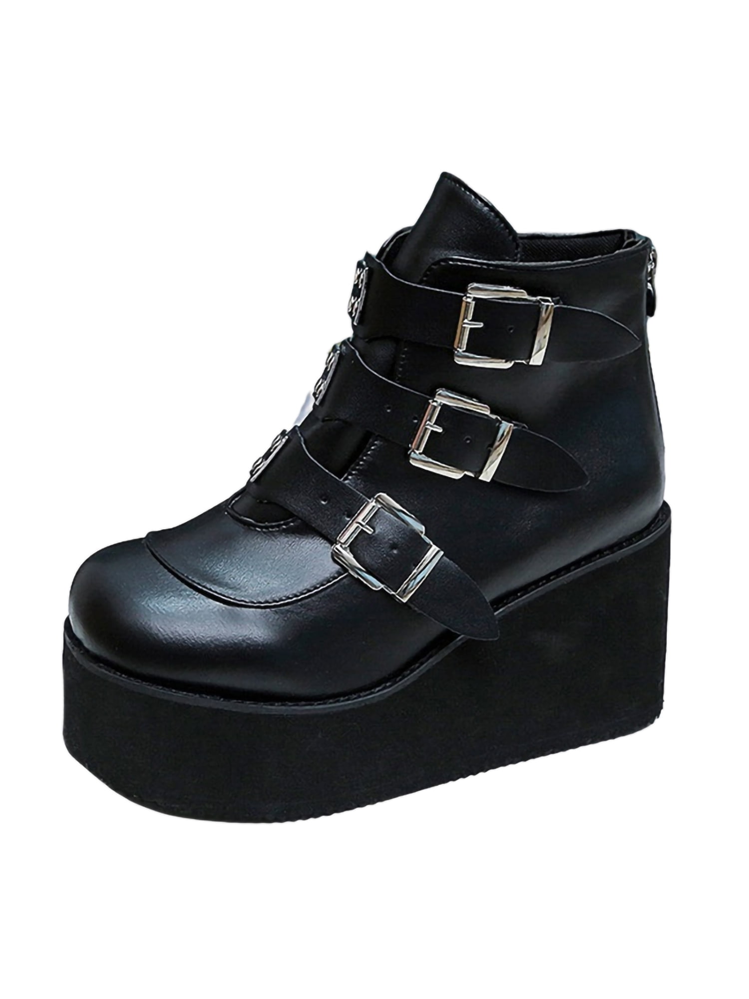 wedge heel biker boots
