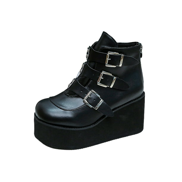 Eloshman Ladies Womens Goth Punk Chunky Wedge High Heel Platform Shoes ...