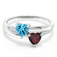 thumbnail image 2 of Gem Stone King 1.19 Ct Heart Shape Swiss Blue Topaz Red Rhodolite Garnet 925 Silver Lab Grown Diamond Ring (Size 9), 2 of 5