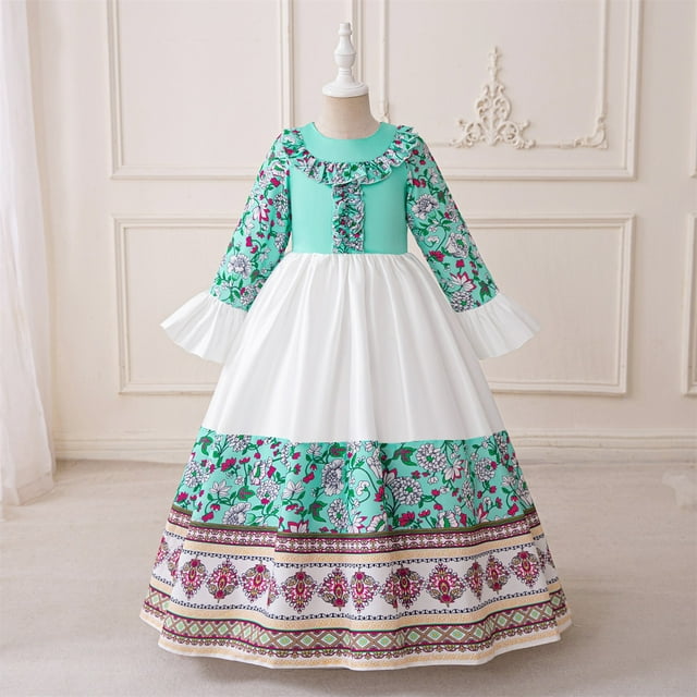 Cowsor Muslim Girls' Embroidered Princess Dress – Long Sleeve, with Bag (4-8Y)