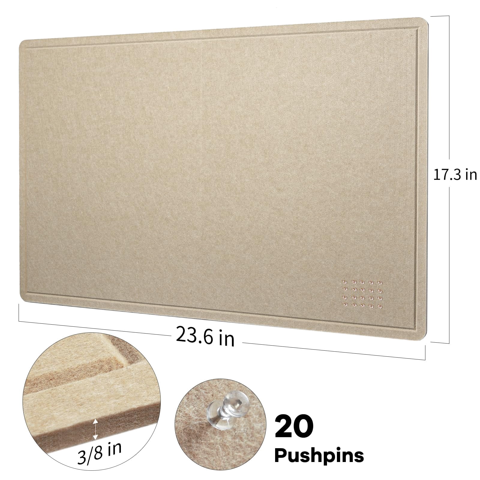 Bulletin Board  24 X 18 Inches Decorative Felt Pin Cork Alternative For Wall Foldable Photo With 20 Pushpins - Beige Brown