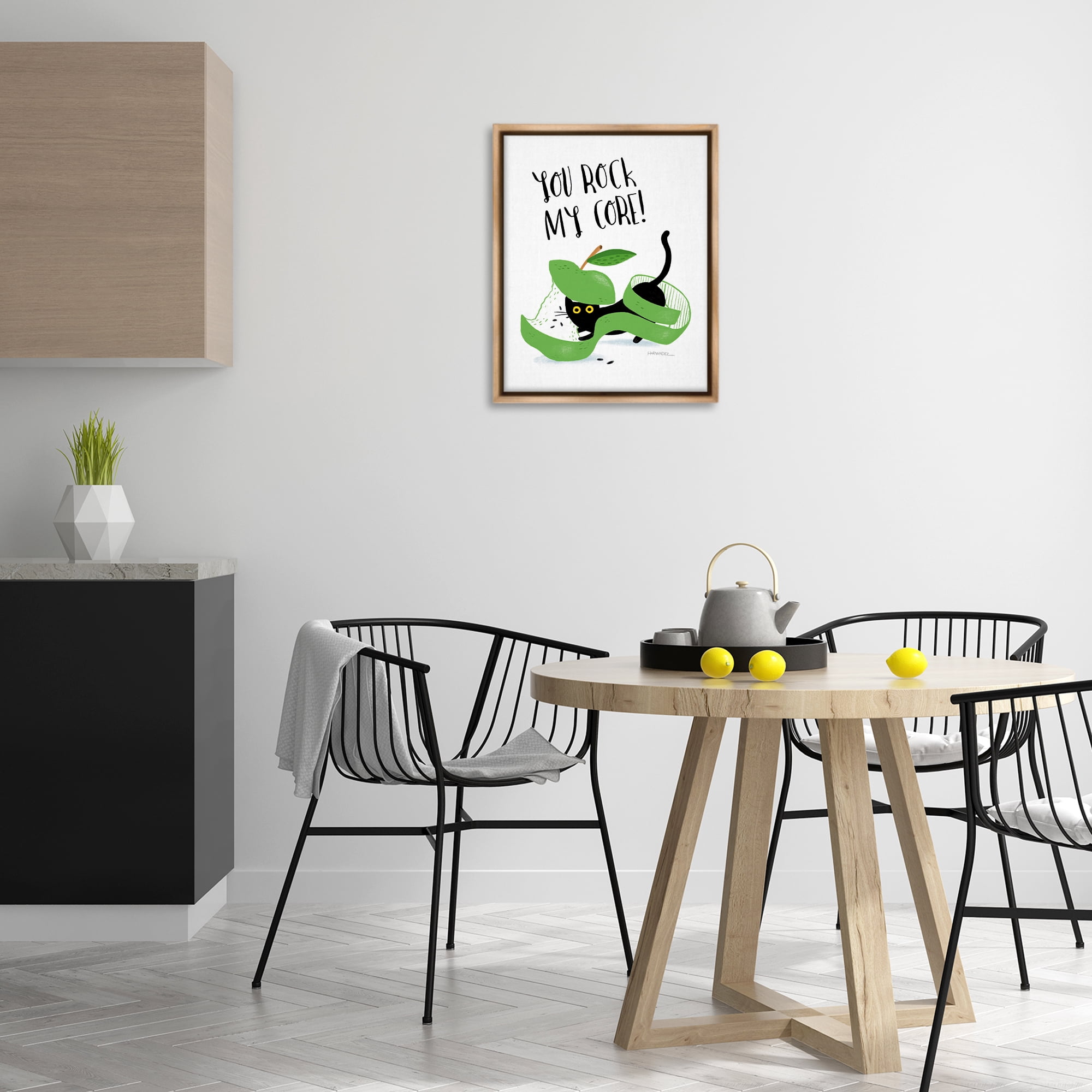 Stupell Industries Rock My Core Cat Animals Painting Brown Floater Framed Canvas Art Print Wall Art, 17 x 21