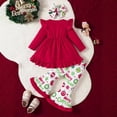 thumbnail image 2 of Conjunto de pantalones navideños para niñas, 2 piezas, pantalones de piel acampanada con estampado completo, jersey y pantalones, ropa informal para niños de 1 a 6 años, 2 of 5