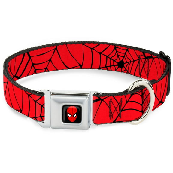 Marvel Comics Pet Collar, Dog Collar Metal Seatbelt Buckle, Spiderweb Red Black, 9.5 to 13 Inches 1.0 Inch Wide