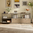thumbnail image 4 of Raffle Pinker Metal Storage Cabinets with 3 Doors and Shelves Freestanding Lockers Accent Cabinet for Living Room,Brown, 4 of 7