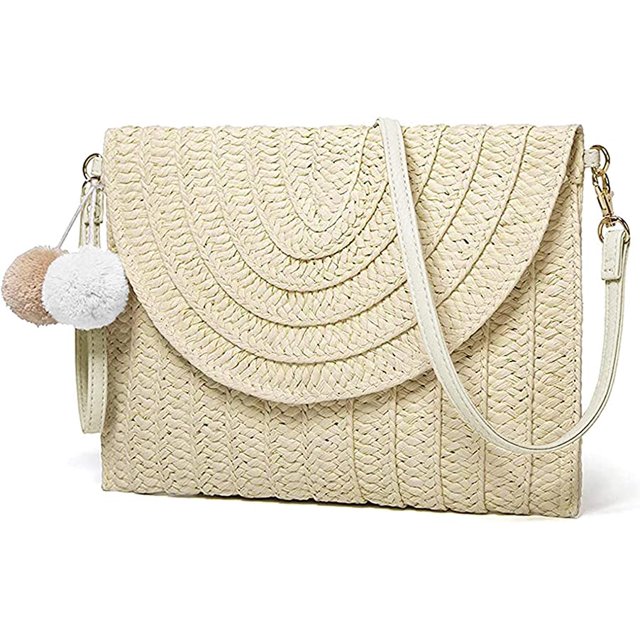 Bolso de mano de mimbre tejido de rafia, bolso de mano de paja para niñas, bolsos cruzados TUNC Sencillez