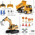 thumbnail image 2 of Remote Control Excavator and Dump Truck Toy Set with Barricades, Road Signs, Lights Sounds, Birthday Gifts for 3-12 Year Boys Girls, 2 of 8