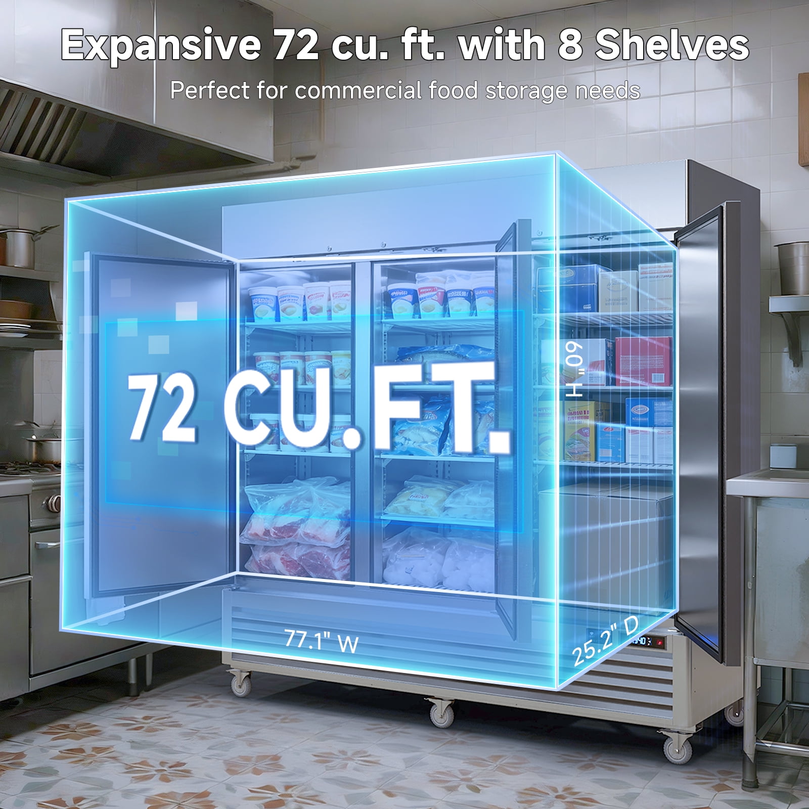 VEECOOL Commercial Upright Freezer WiFi-Enabled with 12 Shelves, 82" Bottom Mounted Solid Door Reach in Freezer, Stainless Steel, Auto Defrost, LED Lighting, Bottom Mounted, ETL&ETL Sanitation
