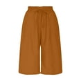 thumbnail image 3 of Ropa de Verano Para Mujer! QATAINLAV Capri Pants for Women Drawstring Elastic Waist Pants Solid Casual Side Slit Cycling Hiking Cropped Trousers with Pockets Summer Vacation Outfits Orange XL, 3 of 8