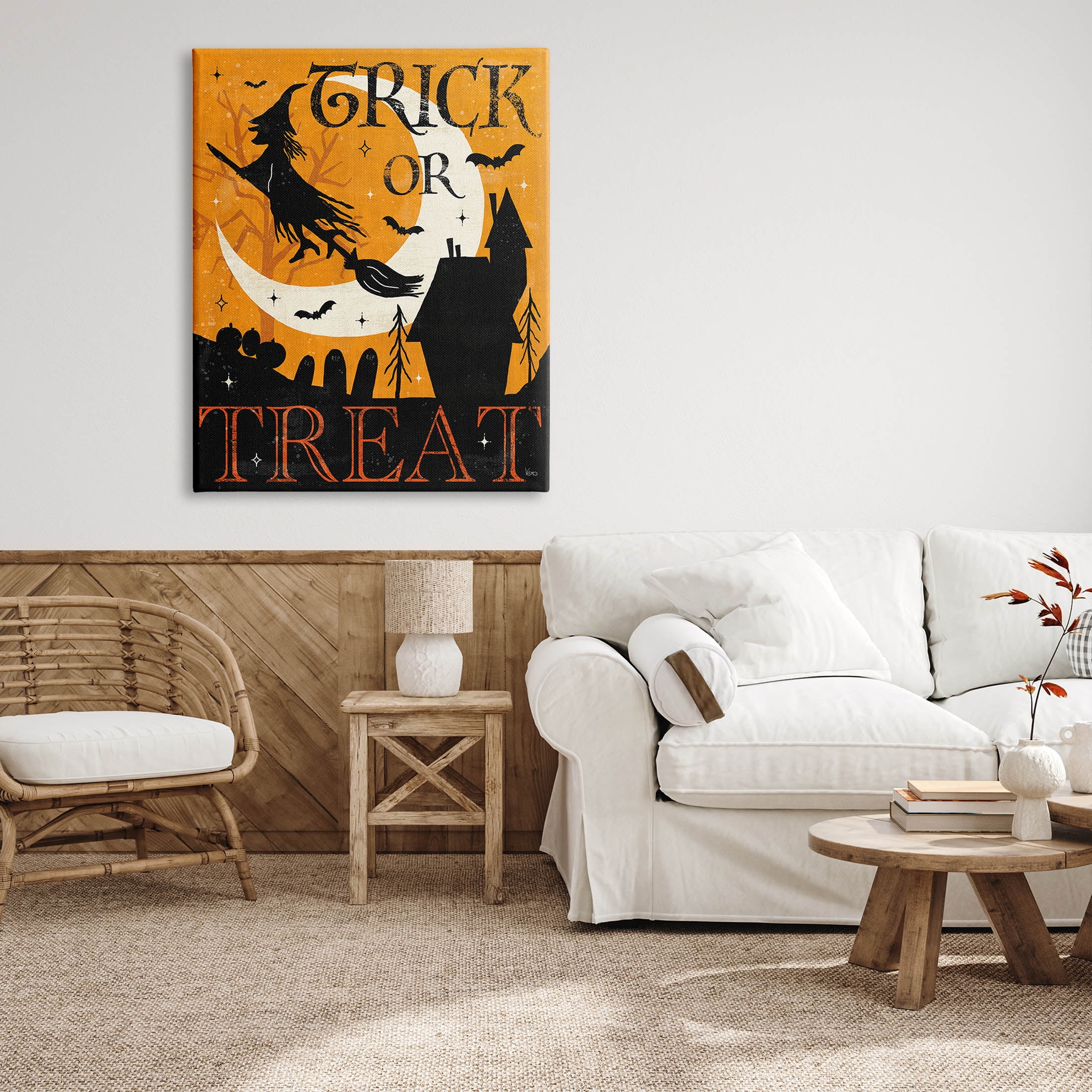 Stupell Industries Trick Or Treat Halloween Witch Graphic Art Gallery Wrapped Canvas Print Wall Art, Design by Veronique Charron