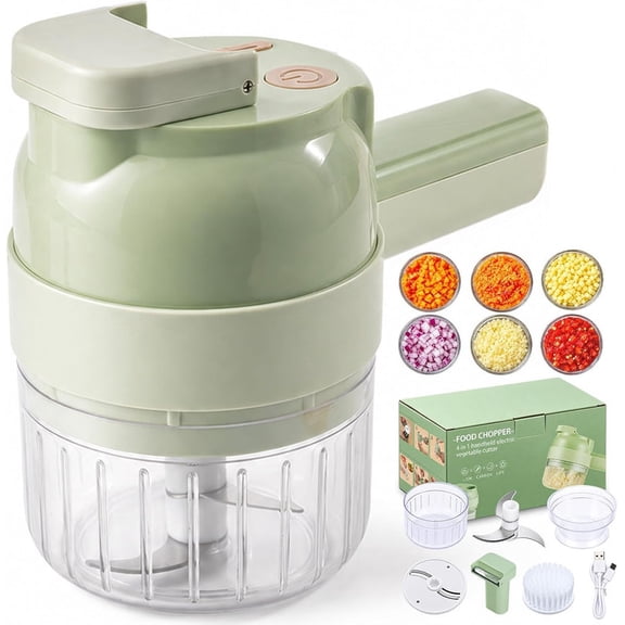 5-in-1 Electric Vegetable Chopper, Cordless Food Processor with Chopping, Slicing, Grating & Whisking Functions, Rechargeable Food Prep Tool for Garlic, Onions, Meat & Vegetables