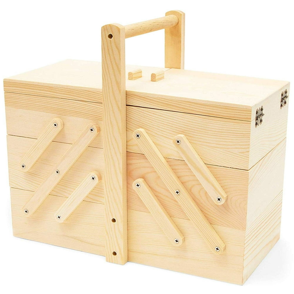 Wood Sewing Box 3 Tier Organizer, Portable Craft Storage
