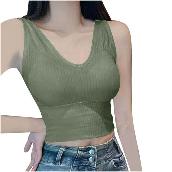 Cropped Tank Tops for Women Ribbed Solid Color Camis Slim Fit V Neck Tee Shirts Comfy Soft Tanks Summer Shopping Going Out Wear Dressy Casual Sleeveless Tops