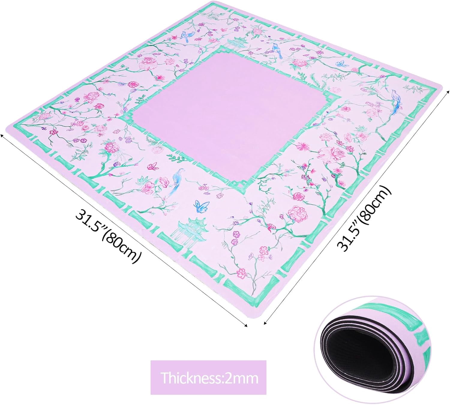 Purple and Green Mahjong Mat (31.5” x 31.5”) with Black Carrying Bag, Anti-Slip, Noise-Reducing Table Cover for Mahjong, Poker, Board Games, Dominoes, and Card Games