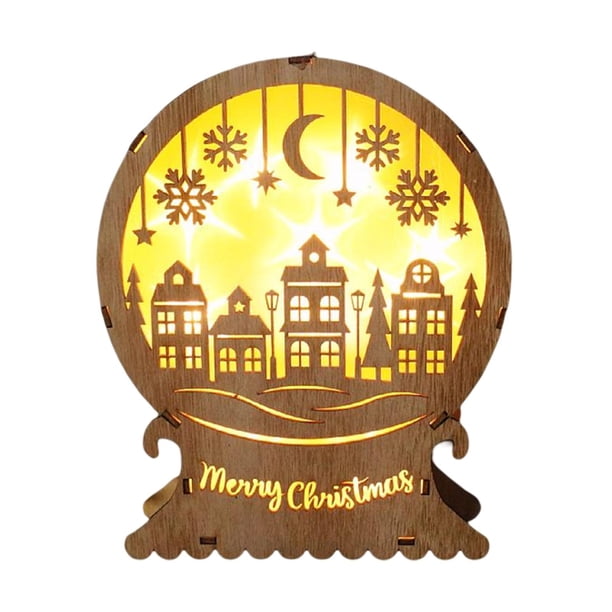 Decoraciones navideñas de madera Casa de madera luminosa navideña para sala de estar DIY Estilo D
