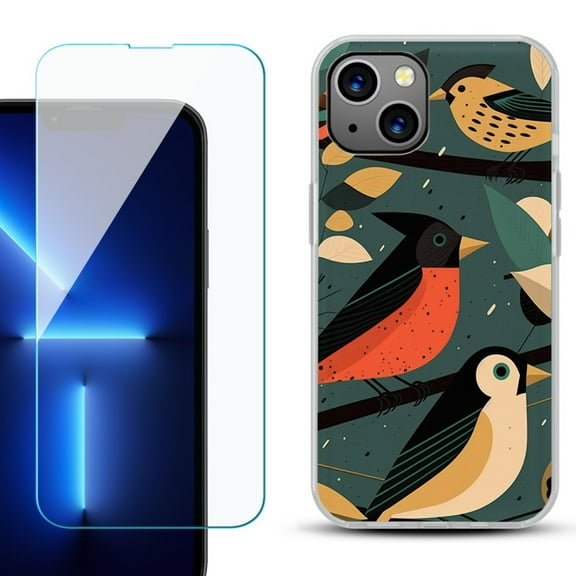 Slim-Fit TPU Phone Case for iPhone 14, with Tempered Glass Screen Protector, by OneToughShield ® - Songbird