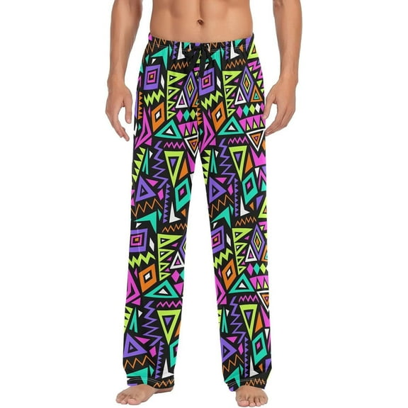 GZHJMY Bright Colored Pattern Men's Pajama Pants, Soft and Comfortable Lounge Sleep Bottoms with Pockets, Men's Sleepwear with Custom Print, Small