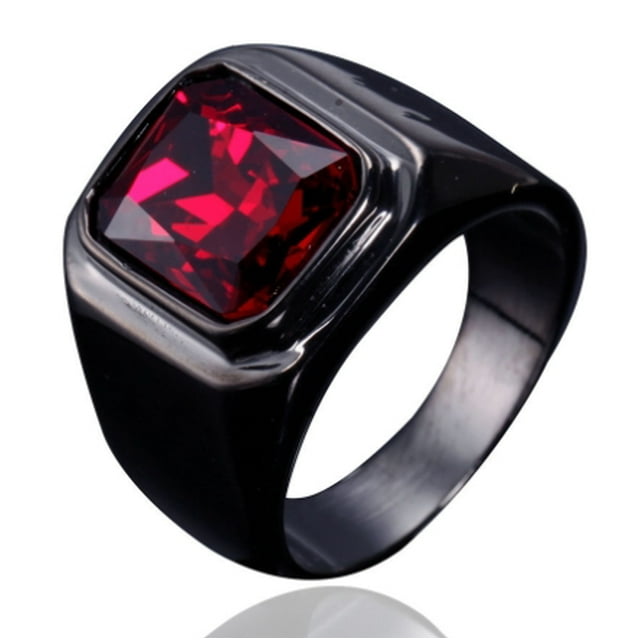 Bague Chevalière Homme en Acier Inoxydable 316L avec Cristal Noir Rouge Pierre Classique Bagues Homme Cadeau Bijou Noir Rouge 13