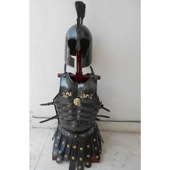 Muscle Armour Cuirass Antique Black Finish with Troy Helmet Gift