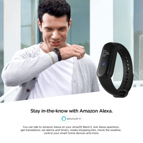 Amazfit Band 5 Fitness Tracker with Alexa Built-in, 15-Day Battery Life, Blood Oxygen, Heart & Stress Monitoring, 5 ATM Water Resistant, Fitness Watch Men Women Kids, Black -