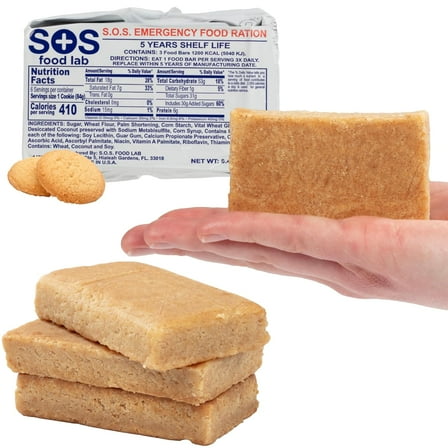 SOS Food Lab Emergency Food Bar - 1200 Calorie Ration (Shortbread Cookie) - 1 Day/24 Hour Ready to Eat Supply for Camping, Hiking, Disaster Preparedness - 5 Year Shelf Life High Energy Survival Food