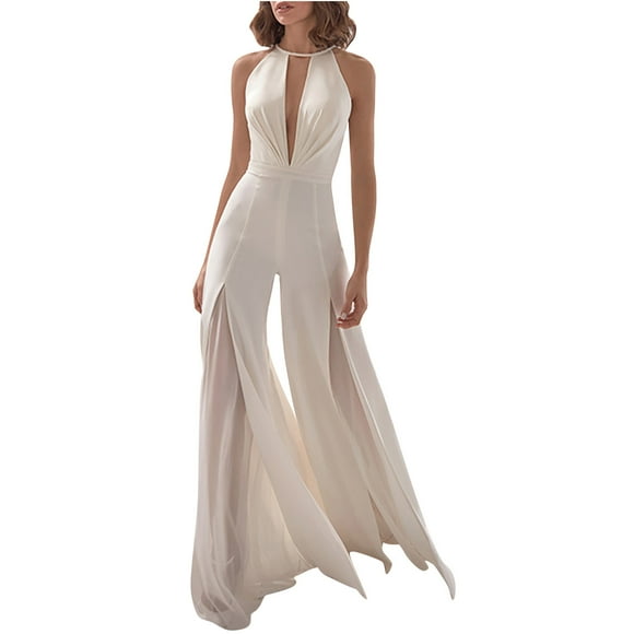 Penkiiy Jumpsuits for Women Women New Winter Temperament Retro Conjoined Fashion Jumpsuits Dance Party White L Jumpsuits