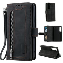 Nalacover Zipper Wallet Case For Samsung Galaxy S21 FE,360 Protection Luxury PU Leather Flip 9 Card Slots and 2 Cash Pockets Holder Magnetic Shockproof Cover with Detachable Wrist Strap,Black
