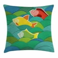 thumbnail image 1 of Nautical Throw Pillow Cushion Cover, Fishes Swimming in the Sea Waves Funky Stylized Artistic Marine Underwater Graphic, Decorative Square Accent Pillow Case, 24 X 24 Inches, Multicolor, by Ambesonne, 1 of 2
