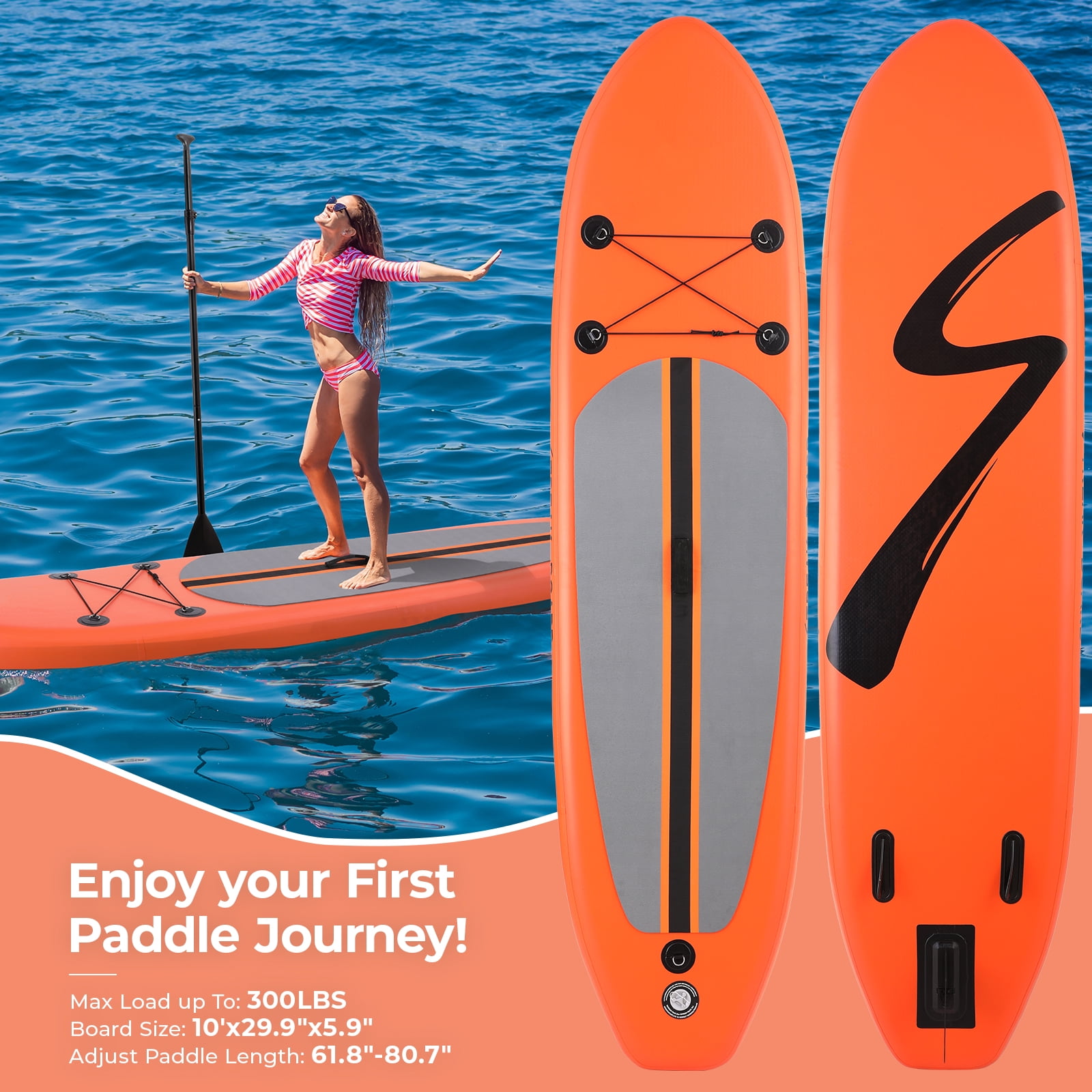 Pirecart 10' Inflatable Stand up Paddle Board 6" Thick SUP with Carry Bag, Non-Slip Deck, Hand Pump, for All Skill Levels, Orange