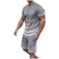 thumbnail image 3 of VBTAPA Mens Summer 2 Piece Outfits Vacation Beach Hawaiian Short Sleeve T Shirts and Shorts Set Big and Tall Hipster Streetwear Sales of Today Gray XL, 3 of 6