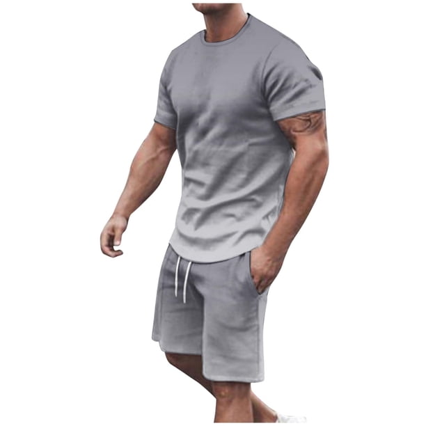 Mens Pantalones Casuales Cuello Redondo Impresión de Manga Corta Blusa Y Pantalones Cortos Traje, Pantalones de Traje para Hombres