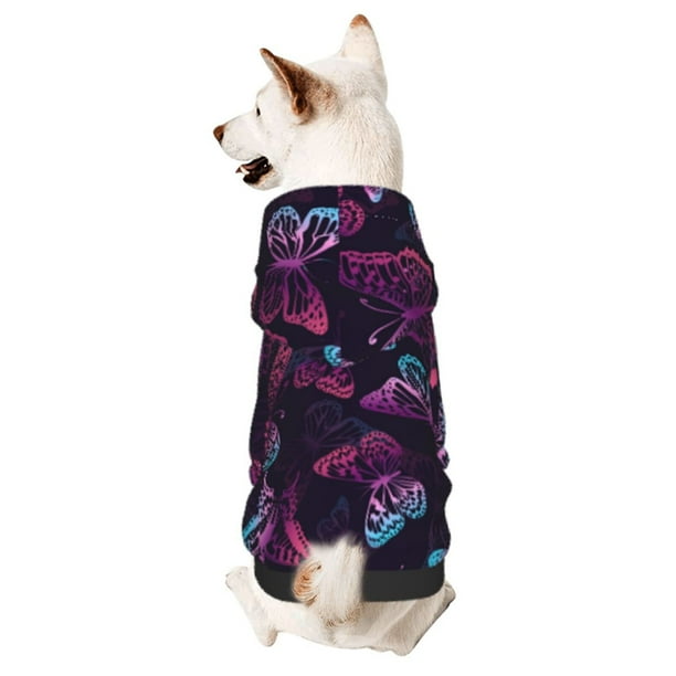 Fotbe Purple Butterfly Sudadera con Estampado para Perros Pequeños – Suéter con Capucha para Mascotas, Tela Suave de Forro Polar con Bolsillo-Large