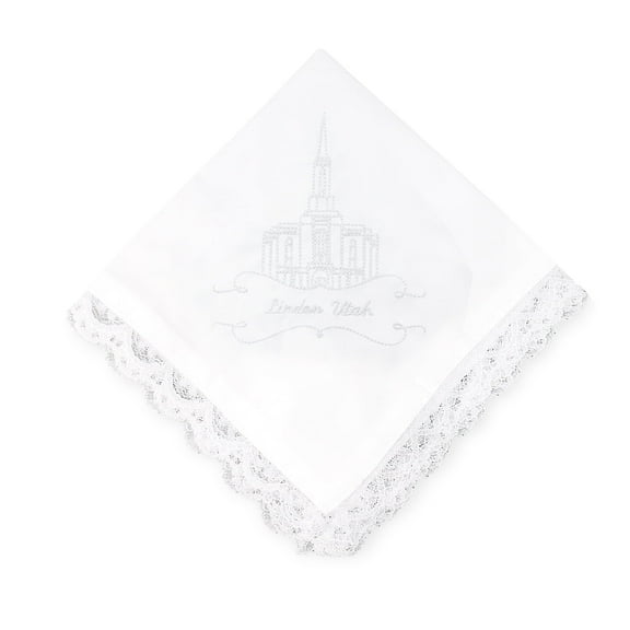 Lindon Utah Temple Embroidered Handkerchief with Lace by Ringmasters