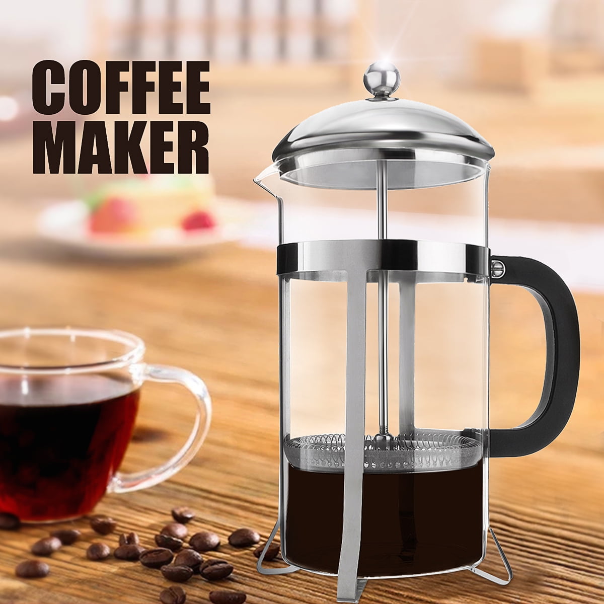 1 Litre Glass + Stainless Steel French Press Stainless Steel Cafe Tiere