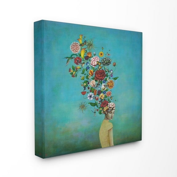 The Stupell Home Decor Flowers on Her Mind Bright Blue Floral Painting Canvas Wall Art