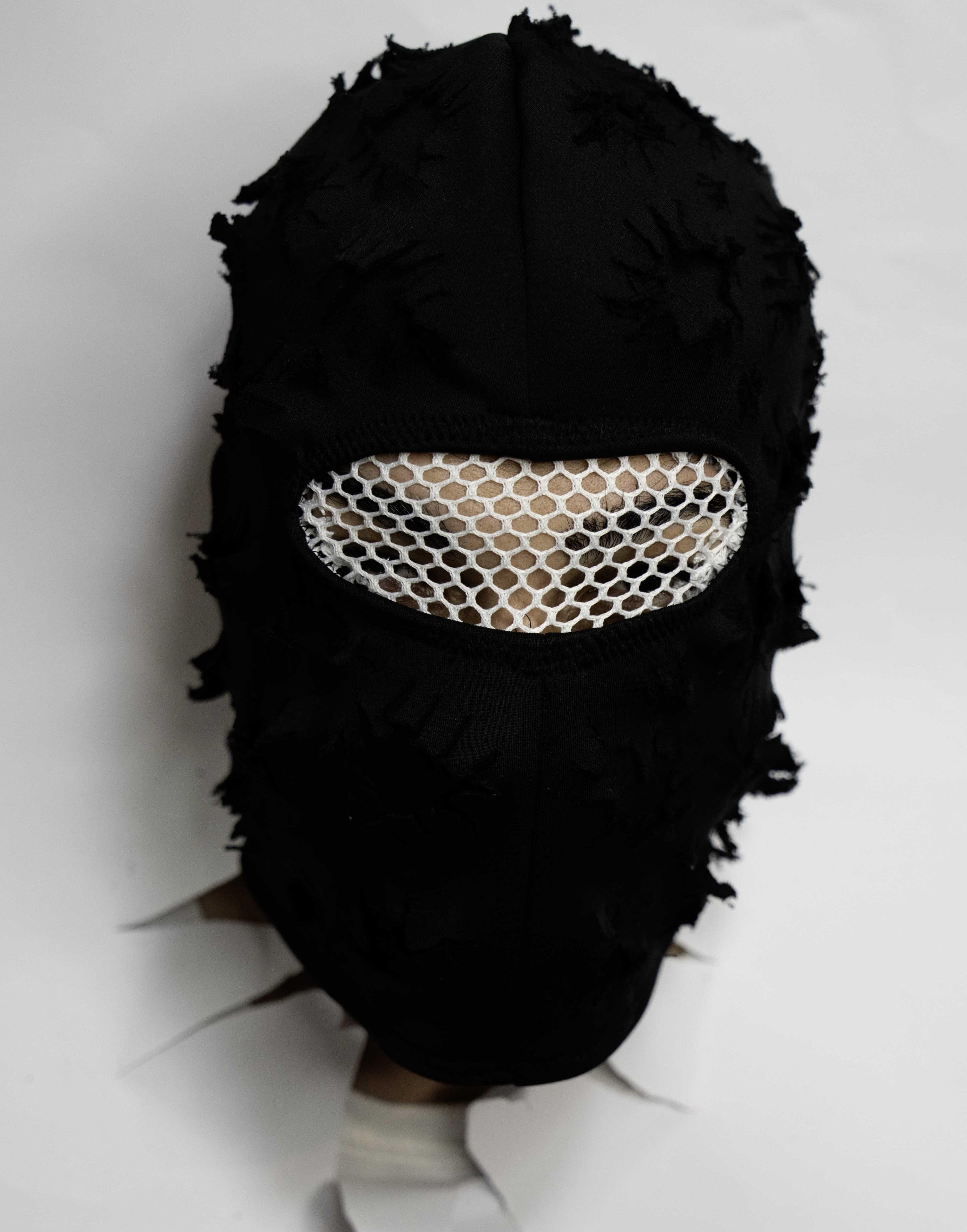 Black Double Layer Ski Mask And Balaclava  Round Cut, Distressed Details