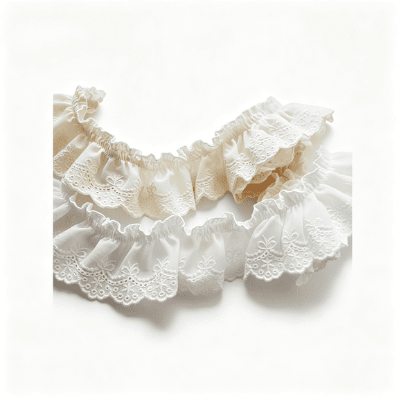 TUWAFE 2 Yards White Ruffled Embroidered Cotton Lace Trim,Eyelet Lace Trim for Sewing Cuffs,Dresses,Pets Clothes,Diy Decorations Elegant Lace Trim