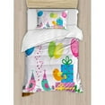 thumbnail image 3 of Kids Birthday Duvet Cover Set Queen Size, Singing Birds Happy Birthday Song Flags Cone Hats Party Cake Celebration, Decorative 3 Piece Bedding Set with 2 Pillow Shams, Multicolor, by Ambesonne, 3 of 3