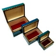 thumbnail image 5 of Polish Folk Floral Rosette Wooden Chest Box with Brass Inlays, Turquoise S, 5 of 7
