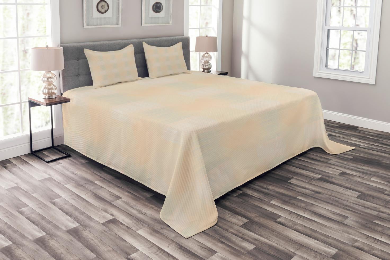 Geometric Bedspread Set Geometric Checkered Vintage Stripped Pattern Pastel Colors Abstract Design Decorative Quilted Coverlet Set With Pillow Shams