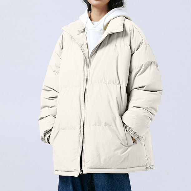 Parkas de manga larga de moda para mujer, chaqueta tipo cárdigan con cuello alto liso, abrigo acolchado para mujer