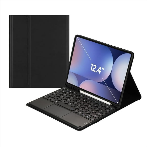 Funda con teclado táctil para Samsung Galaxy Tab S10+ Plus/ S9 FE Plus/Galaxy Tab S9+ Plus de 12,4", con portalápices - Teclado Bluetooth táctil magnéticamente desmontable