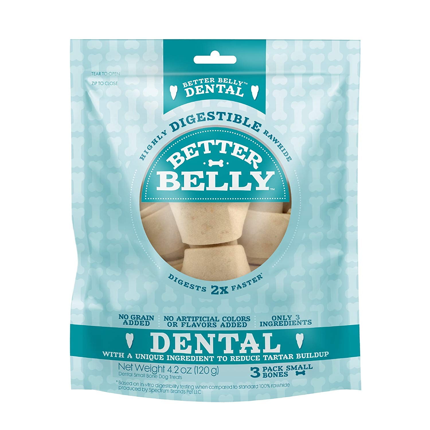 Better Belly Dental Small Bones 3 Count, Highly Digestible Rawhide