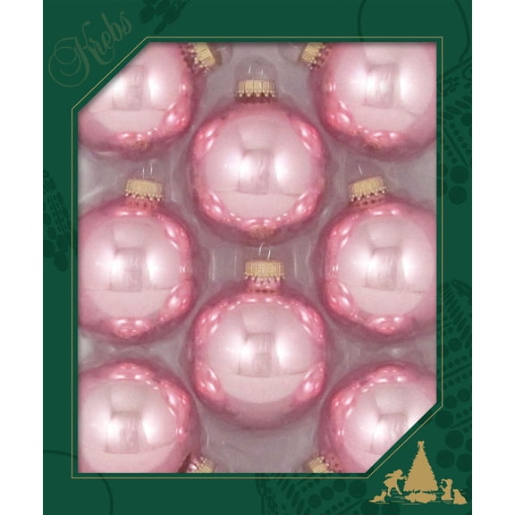 Glass Christmas Tree Ornaments - 67mm / 2.63" [8 Pieces] Designer Balls from Christmas By Krebs Seamless Hanging Holiday Decor (Shiny Pink Blush)