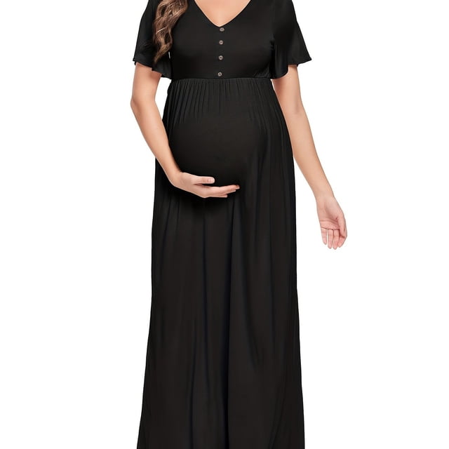 QJUHUNG Superbe Robe Maxi de Maternité Grande Taille - Robes d'Été pour Séance Photo et Grossesse - Vêtements de Maternité Confortables, Fluides et Élégants pour Futures Mamans