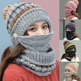 thumbnail image 4 of HESHENG 3Pcs Women Winter Plush Knitted Hat Beanie Scarf Face Cover Set, Warn Pom Hat for Outdoor Cycling Skiing Shopping, Pink, 4 of 5