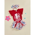 thumbnail image 4 of ZINTAOZT Baby Girls My 1st 4th of July Summer Outfits, Fly Sleeve Letters Romper Stars Bloomers Skirt Shorts Hairband Set, 4 of 8
